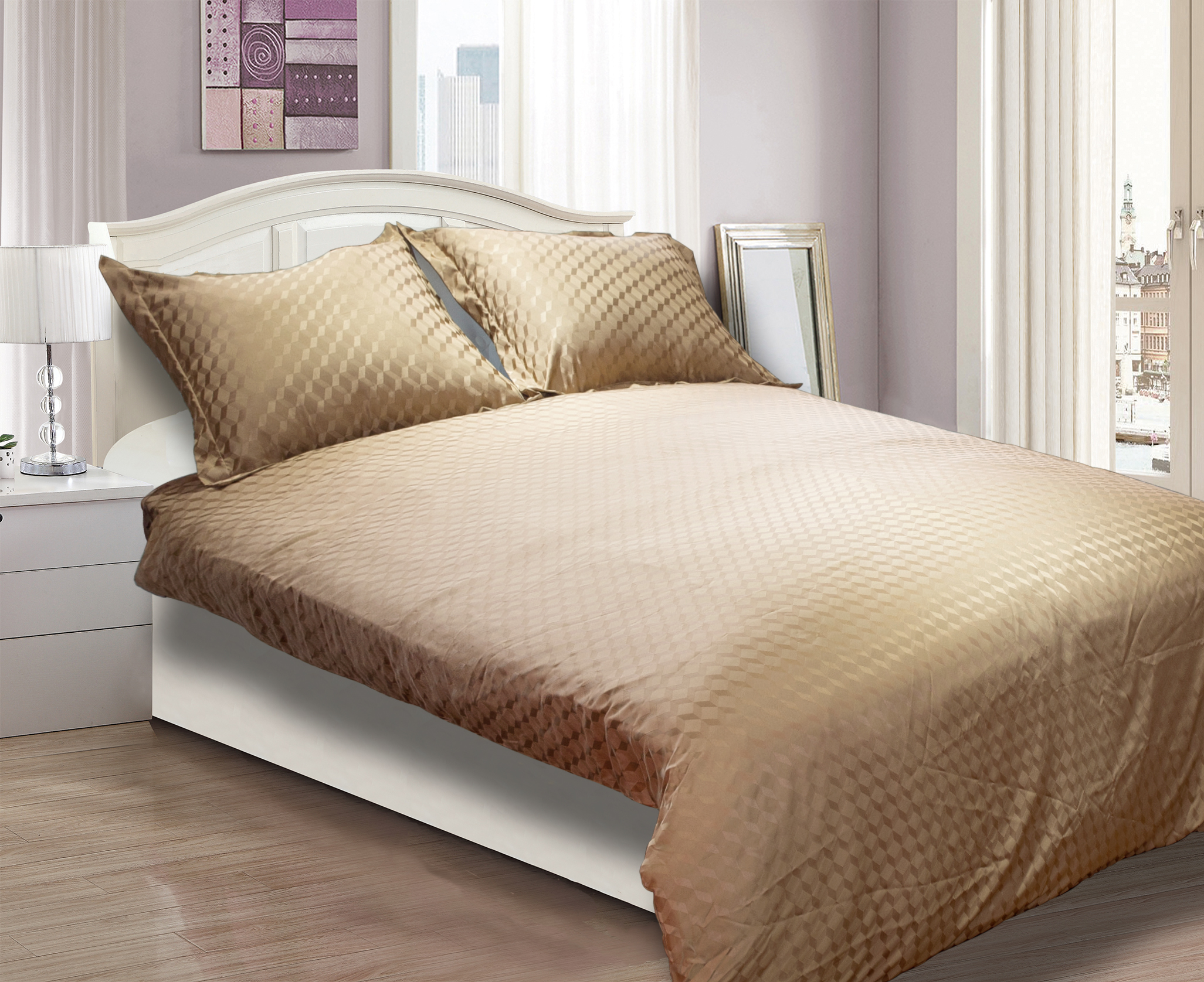 3d Gold Diamond Gattice Jacquard Bedding Set