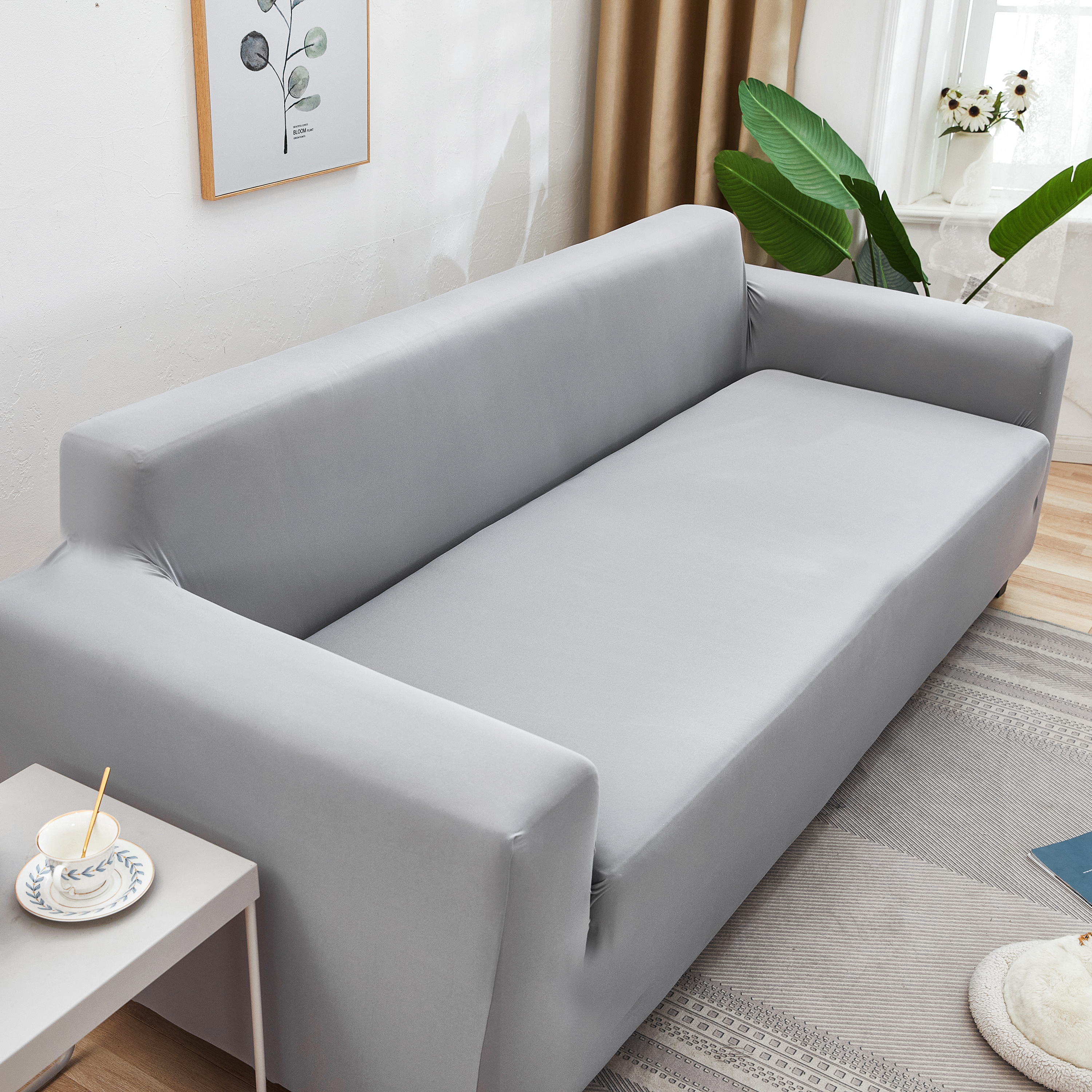 Mikrofiber polyester grå elastisk sofa -dækning